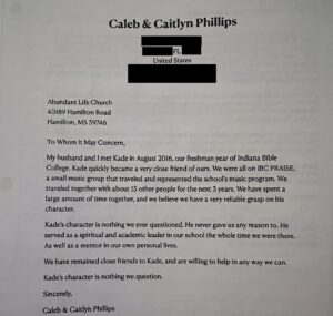 Caleb & Caitlyn Phillips Letter