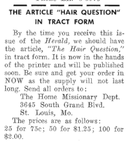 December 1954 Pentecostal Herald hair tract